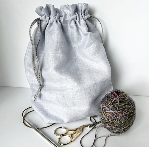 Large Project Bag and Accessory Set - Grey and White Linen