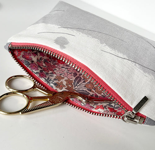 Large Project Bag and Accessory Set - Grey and White Linen